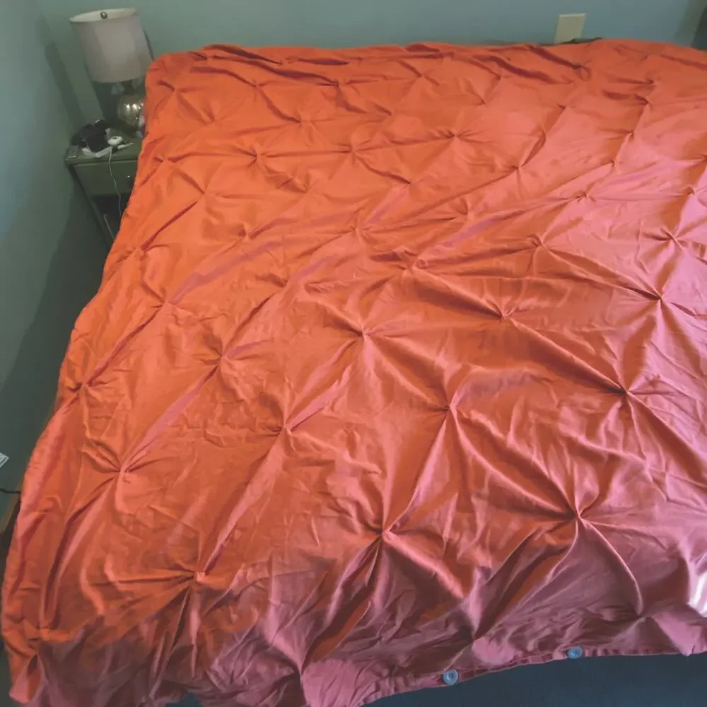 Threshold Pinch Pleat Salmon 100% Cotton, Queen Duvet Cover Button Closure EUC